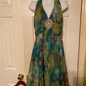 Caren Desiree bejeweled halter dress